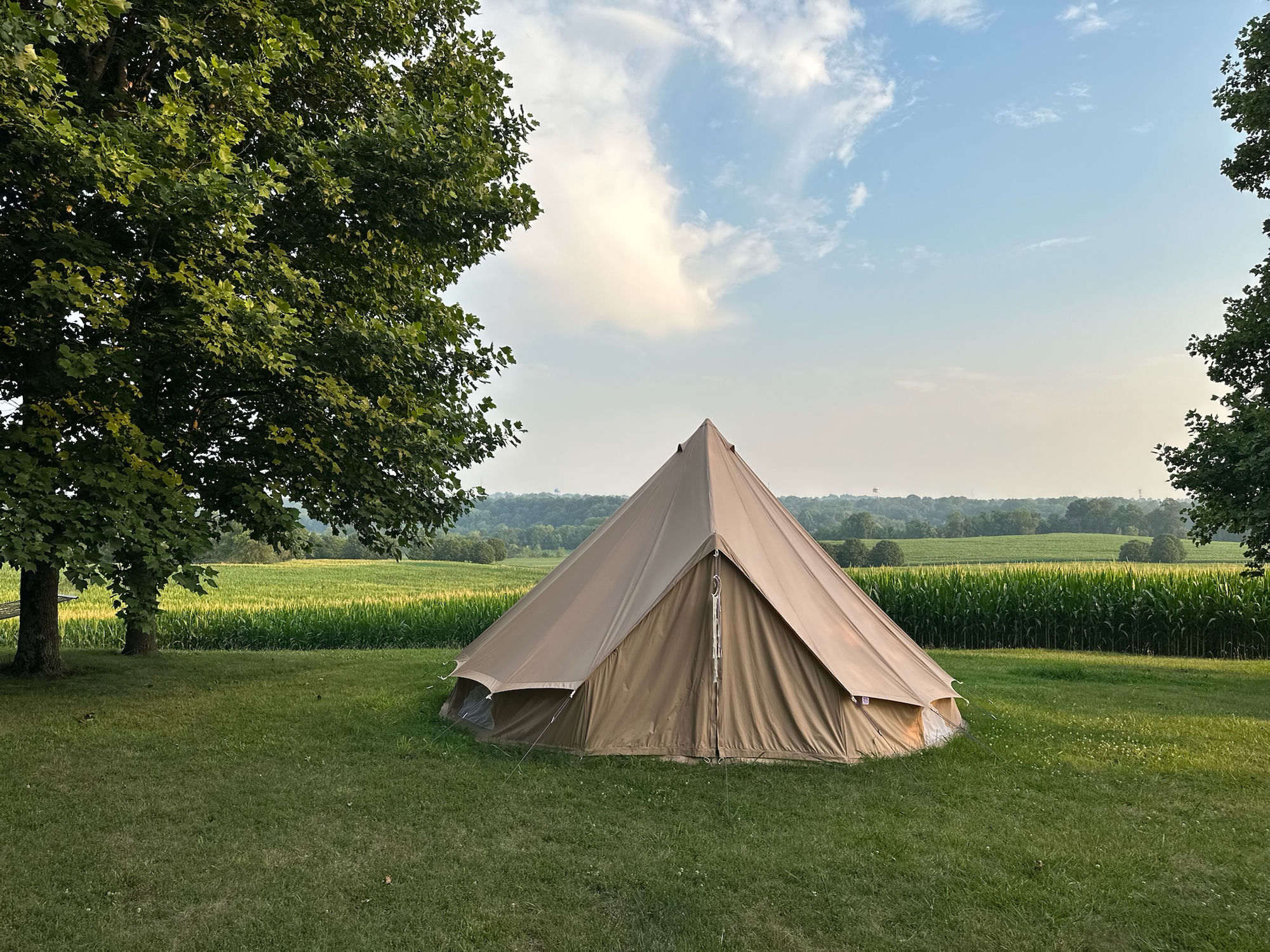 Bell tent in the farm field